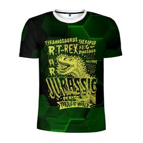 Мужская футболка 3D спортивная с принтом T-rex Jurassic Динозавр в Белгороде, 100% полиэстер с улучшенными характеристиками | приталенный силуэт, круглая горловина, широкие плечи, сужается к линии бедра | Тематика изображения на принте: dino | rex | roar | t rex | дино | динозавр | динозавры