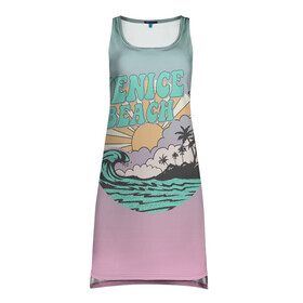 Платье-майка 3D с принтом VENICE BEACH в Белгороде, 100% полиэстер | полуприлегающий силуэт, широкие бретели, круглый вырез горловины, удлиненный подол сзади. | venice | восход | закат | море | небо | отдых | пальмы | пляж | природа | солнце