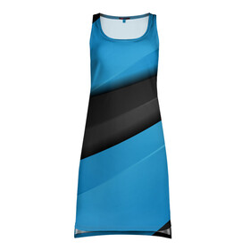 Платье-майка 3D с принтом Blue Sport Style в Белгороде, 100% полиэстер | полуприлегающий силуэт, широкие бретели, круглый вырез горловины, удлиненный подол сзади. | 3d | 3д | sport | абстракция | линии | паттерн | соты | спортивный стиль | текстуры
