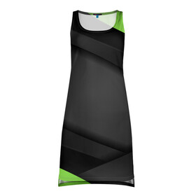 Платье-майка 3D с принтом Green Black в Белгороде, 100% полиэстер | полуприлегающий силуэт, широкие бретели, круглый вырез горловины, удлиненный подол сзади. | 3d | 3д | sport | абстракция | линии | паттерн | соты | спортивный стиль | текстуры