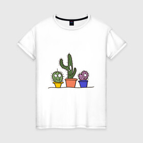 Женская футболка хлопок с принтом Кактусы в Белгороде, 100% хлопок | прямой крой, круглый вырез горловины, длина до линии бедер, слегка спущенное плечо | зеленые | кактус | кактусы | любовь | минимализм | растения