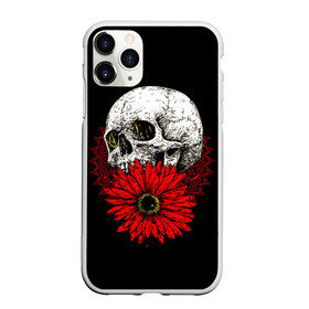 Чехол для iPhone 11 Pro Max матовый с принтом Череп и Красный Цветок Skull в Белгороде, Силикон |  | flowers | head | skulls | букет | голова | животные | кости | мозги | паттерн | полосы | природа | розы | скелет | текстура | узор | флора | хо | цветы | черепа | черный | яркий