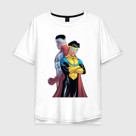 Мужская футболка хлопок Oversize с принтом Неуязвимый (Invincible) в Белгороде, 100% хлопок | свободный крой, круглый ворот, “спинка” длиннее передней части | damien darkblood | invincible | superman | марк грэйсон | мультсериал | неуязвимый | супергерой