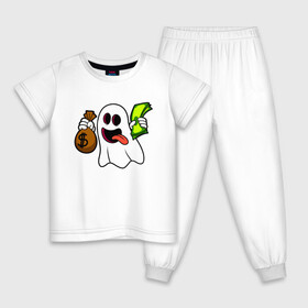 Детская пижама хлопок с принтом Призрак с деньгами в Белгороде, 100% хлопок |  брюки и футболка прямого кроя, без карманов, на брюках мягкая резинка на поясе и по низу штанин
 | ghost | money | деньги | доллар | призрак