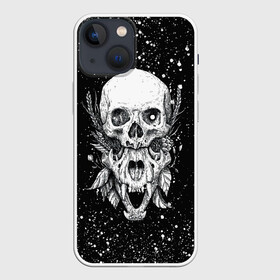 Чехол для iPhone 13 mini с принтом Череп Зверь и Брызги в Белгороде,  |  | beast | flowers | head | skulls | vampire | брызги | букет | вампир | голова | животные | зверь | зубы | кости | краска | листья | мозги | паттерн | полосы | природа | скелет | текстура | точки | узор | флора | хо | цветы | чб