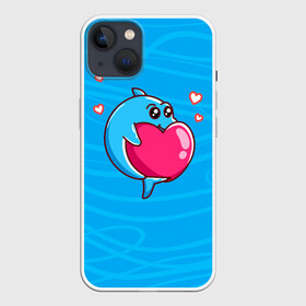 Чехол для iPhone 13 с принтом Дельфин с сердечком в Белгороде,  |  | dolphin | дельфин | дельфинчик | море | морские | на голубом | с дельфином | с сердцем | сердечко