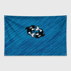 Флаг-баннер с принтом Две косатки в Белгороде, 100% полиэстер | размер 67 х 109 см, плотность ткани — 95 г/м2; по краям флага есть четыре люверса для крепления | whale | кит | косатка | косатки | на синем | с косатками