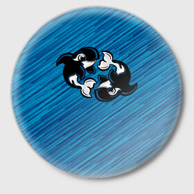 Значок с принтом Две косатки в Белгороде,  металл | круглая форма, металлическая застежка в виде булавки | Тематика изображения на принте: whale | кит | косатка | косатки | на синем | с косатками