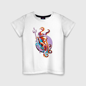 Детская футболка хлопок с принтом Осьминог с трезубцем в Белгороде, 100% хлопок | круглый вырез горловины, полуприлегающий силуэт, длина до линии бедер | cute | octopus | милый | осьминог | осьминожка | тентакли | трезубец