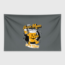 Флаг-баннер с принтом BEER MAN в Белгороде, 100% полиэстер | размер 67 х 109 см, плотность ткани — 95 г/м2; по краям флага есть четыре люверса для крепления | alcochol | beer | comics | drink | man | комикс | напитки | пенное | прикол | рисунок | шутка