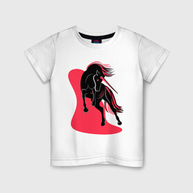 Детская футболка хлопок с принтом ЧЕРНЫЙ ЕДИНОРОГ в Белгороде, 100% хлопок | круглый вырез горловины, полуприлегающий силуэт, длина до линии бедер | evil unicorn | единорог | красное и белое | черный единорог