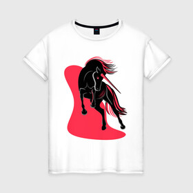 Женская футболка хлопок с принтом ЧЕРНЫЙ ЕДИНОРОГ в Белгороде, 100% хлопок | прямой крой, круглый вырез горловины, длина до линии бедер, слегка спущенное плечо | evil unicorn | единорог | красное и белое | черный единорог