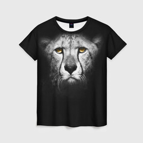 Женская футболка 3D с принтом Гепард в Белгороде, 100% полиэфир ( синтетическое хлопкоподобное полотно) | прямой крой, круглый вырез горловины, длина до линии бедер | animal | cheetah | wild | гепард | чернобелый