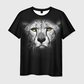 Мужская футболка 3D с принтом Гепард в Белгороде, 100% полиэфир | прямой крой, круглый вырез горловины, длина до линии бедер | animal | cheetah | wild | гепард | чернобелый