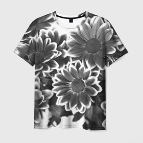 Мужская футболка 3D с принтом Цветочный Узор в Белгороде, 100% полиэфир | прямой крой, круглый вырез горловины, длина до линии бедер | floral | flowers | флора | цветы | чернобелый