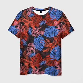 Мужская футболка 3D с принтом Неоновые Тропики в Белгороде, 100% полиэфир | прямой крой, круглый вырез горловины, длина до линии бедер | Тематика изображения на принте: neon | tropics | листья | неон | тропики