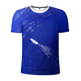 Мужская футболка 3D спортивная с принтом Катер и море в Белгороде, 100% полиэстер с улучшенными характеристиками | приталенный силуэт, круглая горловина, широкие плечи, сужается к линии бедра | арт | белый | иллюстрация | катер | море | плыть | принт | синий | фон