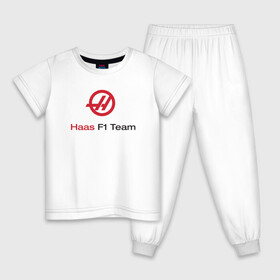 Детская пижама хлопок с принтом Haas F1 Team в Белгороде, 100% хлопок |  брюки и футболка прямого кроя, без карманов, на брюках мягкая резинка на поясе и по низу штанин
 | Тематика изображения на принте: f1 | haas | грожан | магнуссен | мазепин | ф1 | феррари | формула 1 | хаас