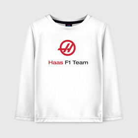 Детский лонгслив хлопок с принтом Haas F1 Team в Белгороде, 100% хлопок | круглый вырез горловины, полуприлегающий силуэт, длина до линии бедер | f1 | haas | грожан | магнуссен | мазепин | ф1 | феррари | формула 1 | хаас