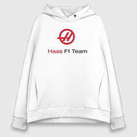 Женское худи Oversize хлопок с принтом Haas F1 Team в Белгороде, френч-терри — 70% хлопок, 30% полиэстер. Мягкий теплый начес внутри —100% хлопок | боковые карманы, эластичные манжеты и нижняя кромка, капюшон на магнитной кнопке | Тематика изображения на принте: f1 | haas | грожан | магнуссен | мазепин | ф1 | феррари | формула 1 | хаас