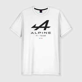 Мужская футболка хлопок Slim с принтом Alpine F1 team в Белгороде, 92% хлопок, 8% лайкра | приталенный силуэт, круглый вырез ворота, длина до линии бедра, короткий рукав | Тематика изображения на принте: alpine | f1 | renault | team | рено | ф1 | фернандо алонсо | формула 1