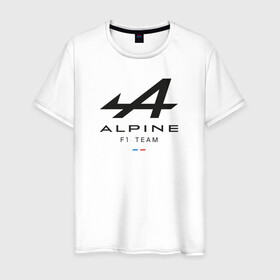 Мужская футболка хлопок с принтом Alpine F1 team в Белгороде, 100% хлопок | прямой крой, круглый вырез горловины, длина до линии бедер, слегка спущенное плечо. | Тематика изображения на принте: alpine | f1 | renault | team | рено | ф1 | фернандо алонсо | формула 1