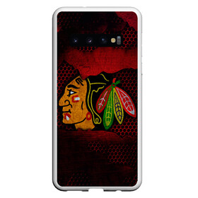 Чехол для Samsung Galaxy S10 с принтом CHICAGO NHL в Белгороде, Силикон | Область печати: задняя сторона чехла, без боковых панелей | blackhawks | chicago | iron | logo | nhl | red | sport | usa | блэкхоукс | железо | логотип | нхл | сетка | спорт | сша | хоккей | чикаго