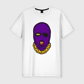 Мужская футболка хлопок Slim с принтом DaBaby Purple Mask в Белгороде, 92% хлопок, 8% лайкра | приталенный силуэт, круглый вырез ворота, длина до линии бедра, короткий рукав | Тематика изображения на принте: gangster | golden | mask | music | rappers
