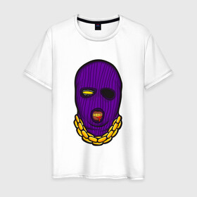 Мужская футболка хлопок с принтом DaBaby Purple Mask в Белгороде, 100% хлопок | прямой крой, круглый вырез горловины, длина до линии бедер, слегка спущенное плечо. | Тематика изображения на принте: gangster | golden | mask | music | rappers