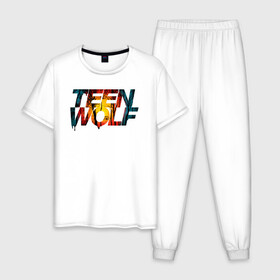 Мужская пижама хлопок с принтом Teen Wolf в Белгороде, 100% хлопок | брюки и футболка прямого кроя, без карманов, на брюках мягкая резинка на поясе и по низу штанин
 | Тематика изображения на принте: alpha | beta | derek | derek hale | omega | scott | scott mccall | serial | stiles | stiles stilinski | teen wolf | wolf | бета | волк | волки | волчонок | дерек | дерек хейл | оборотень | оборотни | ольфа | омега | сериал | скотт | скотт макколл | стайлз