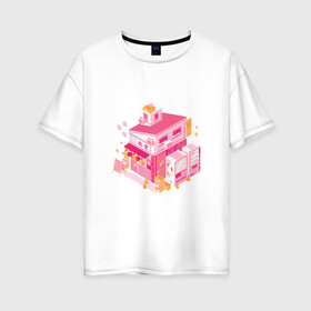 Женская футболка хлопок Oversize с принтом Кавай в Белгороде, 100% хлопок | свободный крой, круглый ворот, спущенный рукав, длина до линии бедер
 | cafe | house | kawaii | noodles | ramen | дом | кавай | кафе | лапша | рамен