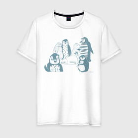 Мужская футболка хлопок с принтом Пингвины в Белгороде, 100% хлопок | прямой крой, круглый вырез горловины, длина до линии бедер, слегка спущенное плечо. | emotions | fish | humor | penguins | winter | зима | пингвины | рыба | эмоции | юмор