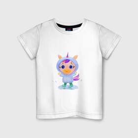 Детская футболка хлопок с принтом Unicorn в Белгороде, 100% хлопок | круглый вырез горловины, полуприлегающий силуэт, длина до линии бедер | unicorn | весенняя картинка | единорог | единорог в плаще | милый единорог