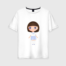 Женская футболка хлопок Oversize с принтом Милая девочка в Белгороде, 100% хлопок | свободный крой, круглый ворот, спущенный рукав, длина до линии бедер
 | kawaii | kawaii girl | анимешная девочка | лоли | милая девочка | чиби