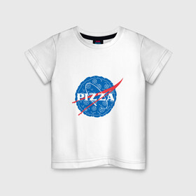 Детская футболка хлопок с принтом NASA Pizza в Белгороде, 100% хлопок | круглый вырез горловины, полуприлегающий силуэт, длина до линии бедер | Тематика изображения на принте: mars | moon | nasa | астероид | астронавт | астрономия | вселенная | гагарин | галактика | земля | илон | комета | космонавт | космос | луна | марс | маск | наса | небо | нло | пицца | планета | пришелец | ракета
