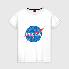 Женская футболка хлопок с принтом NASA Pizza в Белгороде, 100% хлопок | прямой крой, круглый вырез горловины, длина до линии бедер, слегка спущенное плечо | mars | moon | nasa | астероид | астронавт | астрономия | вселенная | гагарин | галактика | земля | илон | комета | космонавт | космос | луна | марс | маск | наса | небо | нло | пицца | планета | пришелец | ракета