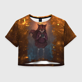Женская футболка Crop-top 3D с принтом Fury Photographer в Белгороде, 100% полиэстер | круглая горловина, длина футболки до линии талии, рукава с отворотами | furry | девочка лис | лисица | фотограф | фурри