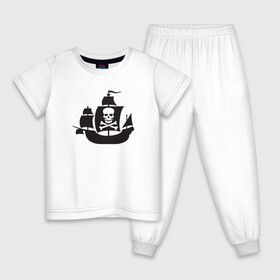 Детская пижама хлопок с принтом Пиратский корабль в Белгороде, 100% хлопок |  брюки и футболка прямого кроя, без карманов, на брюках мягкая резинка на поясе и по низу штанин
 | captain | pirate | pirates | ship | skull | капитан | корабль | пират | череп | штурвал