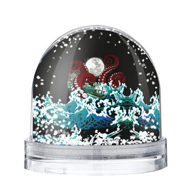 Игрушка Снежный шар с принтом Корабль на Волнах | Кракен в Белгороде, Пластик | Изображение внутри шара печатается на глянцевой фотобумаге с двух сторон | animal | beast | kraken | monster | moon | ocean | octopus | sea | ship | water | waves | вода | волны | животные | звери | корабль | кракен | луна | монстр | море | океан | осьминог | рыбы | щупальца