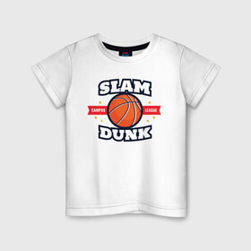 Детская футболка хлопок с принтом Slam Dunk в Белгороде, 100% хлопок | круглый вырез горловины, полуприлегающий силуэт, длина до линии бедер | art | ball | basketball | slam dunk | sport | stars | арт | баскетбол | звезды | мяч | слэм данк | спорт