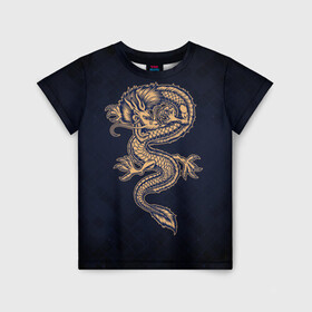 Детская футболка 3D с принтом Дракон в Белгороде, 100% гипоаллергенный полиэфир | прямой крой, круглый вырез горловины, длина до линии бедер, чуть спущенное плечо, ткань немного тянется | dragon | дракон | драконами | драконом | дракоша | иероглиф | мифология