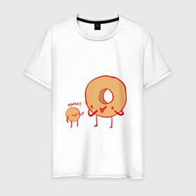 Мужская футболка хлопок с принтом Пончики в Белгороде, 100% хлопок | прямой крой, круглый вырез горловины, длина до линии бедер, слегка спущенное плечо. | еда | мама и сын | мама пончик | пончикидонатс | почкики