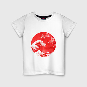 Детская футболка хлопок с принтом Волна в Канагаве в Белгороде, 100% хлопок | круглый вырез горловины, полуприлегающий силуэт, длина до линии бедер | аниме | бамбук | большая волна в канагаве | волна | красный | солнце | япония