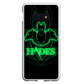 Чехол для Samsung S10E с принтом Hades в Белгороде, Силикон | Область печати: задняя сторона чехла, без боковых панелей | hades | roguelike | бесконечные круги ада | волки | зелёные | компьютерная игра | светящиеся | эмблема