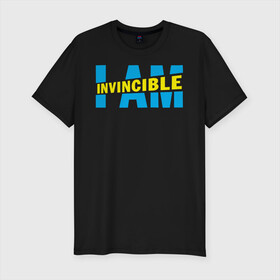 Мужская футболка хлопок Slim с принтом I am Invincible в Белгороде, 92% хлопок, 8% лайкра | приталенный силуэт, круглый вырез ворота, длина до линии бедра, короткий рукав | Тематика изображения на принте: allen | invincible | omni man | omniman | superhero | алиен | аллен | инвинсибл | неуязвимый | омнимэн | супергерои