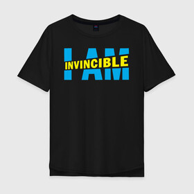Мужская футболка хлопок Oversize с принтом I am Invincible в Белгороде, 100% хлопок | свободный крой, круглый ворот, “спинка” длиннее передней части | Тематика изображения на принте: allen | invincible | omni man | omniman | superhero | алиен | аллен | инвинсибл | неуязвимый | омнимэн | супергерои