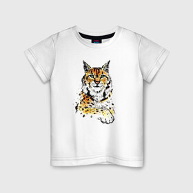Детская футболка хлопок с принтом Рысь в Белгороде, 100% хлопок | круглый вырез горловины, полуприлегающий силуэт, длина до линии бедер | большая | дикий | для него | для неё | звери. зверь | кошка | красивый | лес | подарок | принт | природа | пятна | рысь
