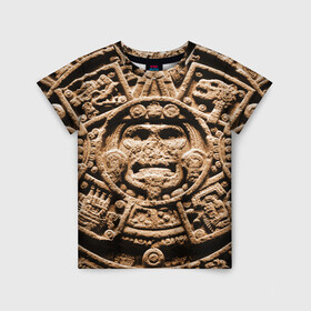 Детская футболка 3D с принтом Ацтекский Календарь в Белгороде, 100% гипоаллергенный полиэфир | прямой крой, круглый вырез горловины, длина до линии бедер, чуть спущенное плечо, ткань немного тянется | aztec | calendar | ацтеки | календарь | майя