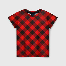 Детская футболка 3D с принтом В клетку в Белгороде, 100% гипоаллергенный полиэфир | прямой крой, круглый вырез горловины, длина до линии бедер, чуть спущенное плечо, ткань немного тянется | checkered | squares | квадраты | клетка | черно красный