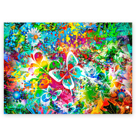 Поздравительная открытка с принтом ЯРКИЕ КРАСКИ в Белгороде, 100% бумага | плотность бумаги 280 г/м2, матовая, на обратной стороне линовка и место для марки
 | Тематика изображения на принте: butterfly | color | flower | rainbow | summer | бабочки | брызги | краски | лето | радуга | цвета | цветы
